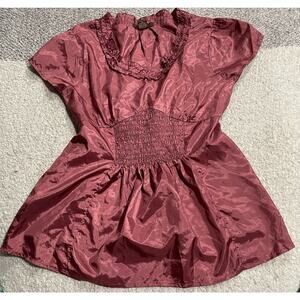 Galeno Blouse Women's Size Large Top Pink 100% Silk Belted Ruched Ruffles